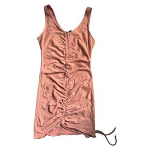 TIming sleeveless dress dusty pink rose Large bodycon ruched scrunched mini